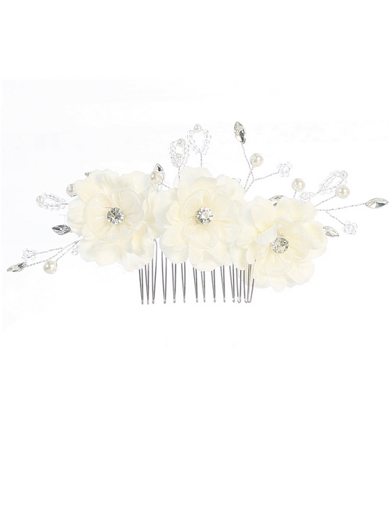 Three Flower Hair Comb with Beading and Rhinestones