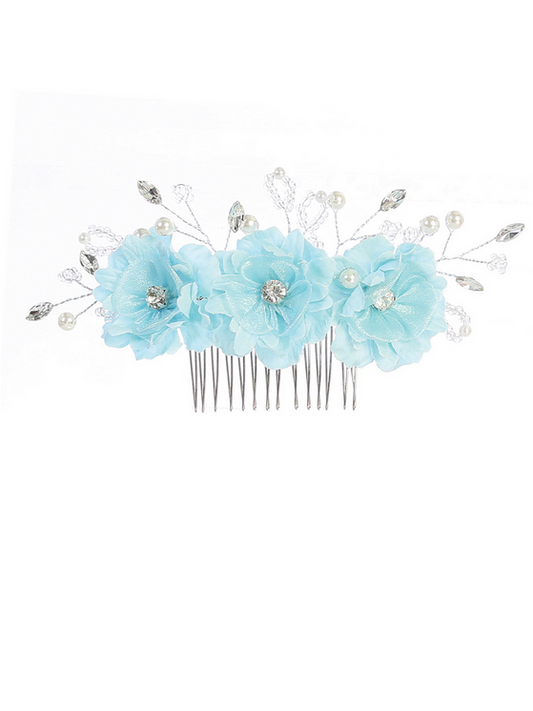 Three Flower Hair Comb with Beading and Rhinestones