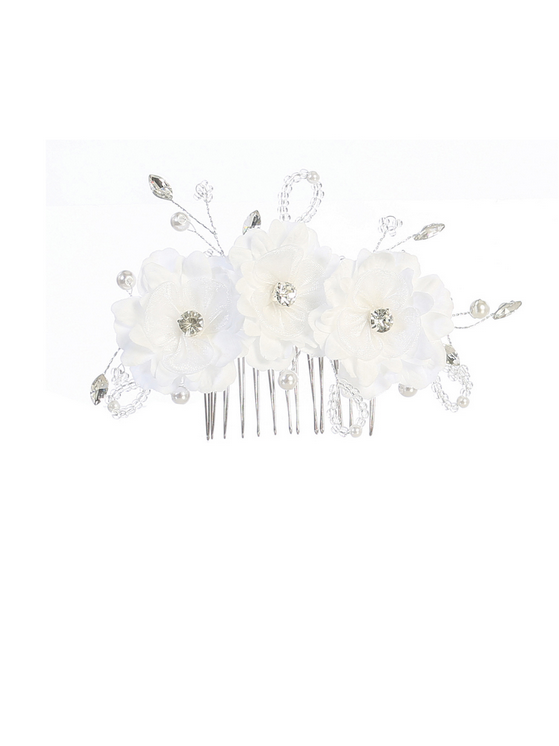 Three Flower Hair Comb with Beading and Rhinestones