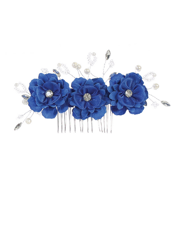 Three Flower Hair Comb with Beading and Rhinestones