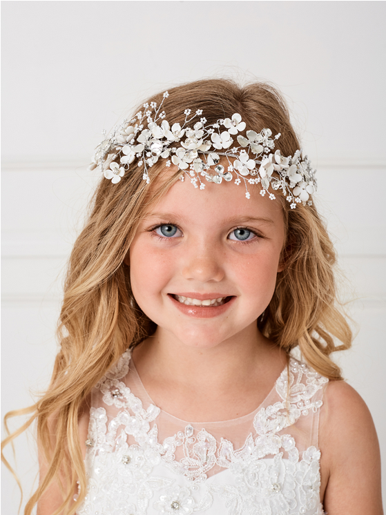 Silk Flower Headband with Rhinestones and Pearls