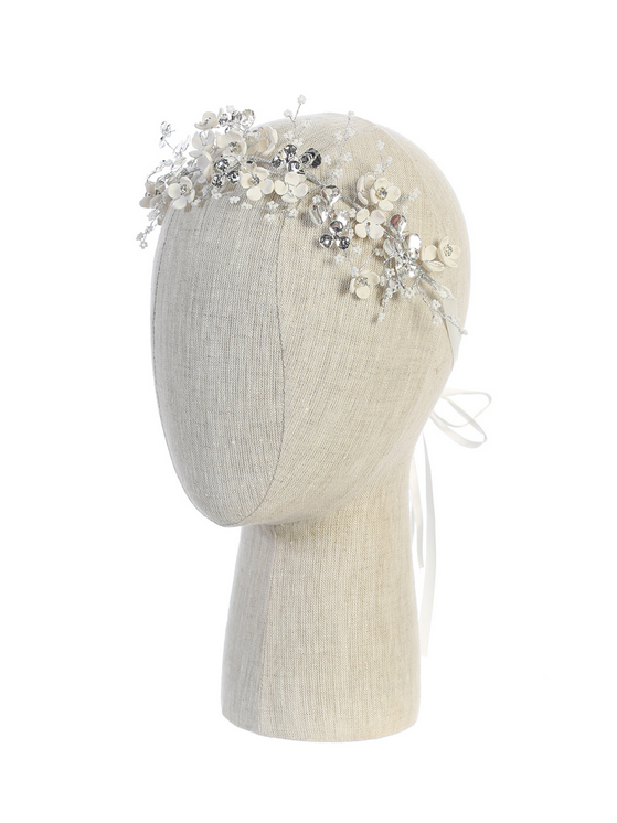 Silk Flower Headband with Rhinestones and Pearls