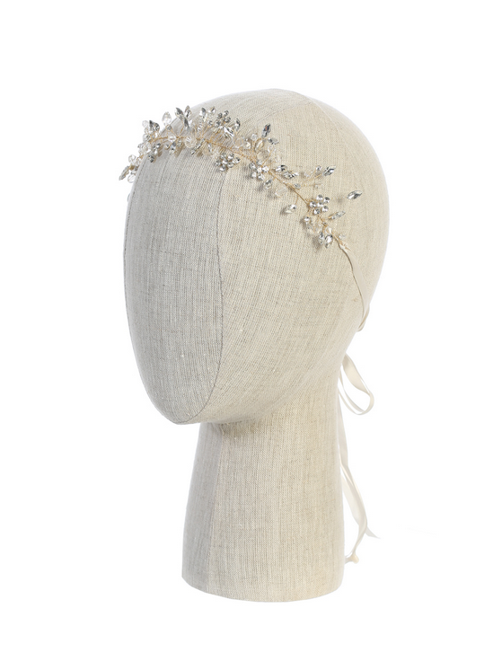 Sparkling Rhinestone Floral Headpiece with Satin Ties
