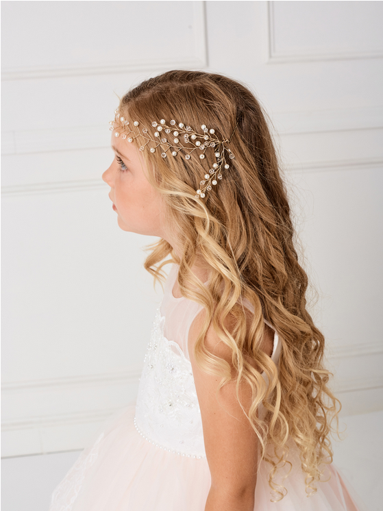 Gorgeous Rhinestone and Pearl Wire Headpiece with Satin Tie Back