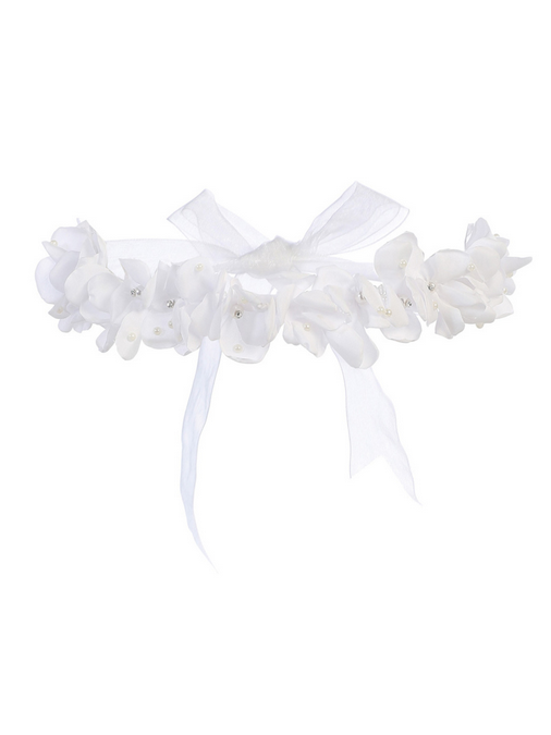 Girls First Communion Flower Crown Veil. Features Organza Flowers with Rhinestones and Pearlstones and Pearls
