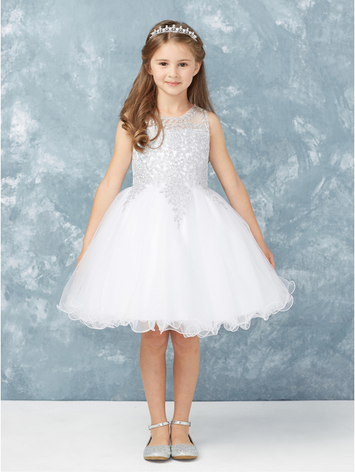 Silver and white flower girl outlet dresses