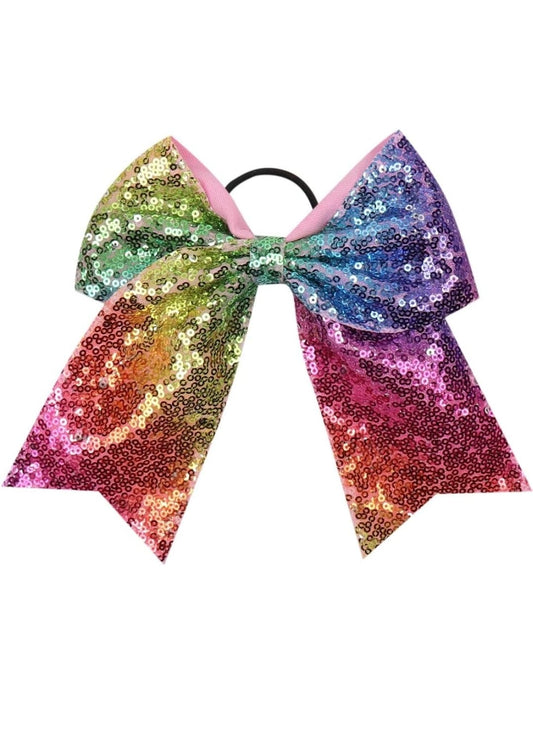 Rainbow Cheer Sequin Bow