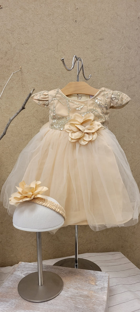 Champagne Baby Dress with headband