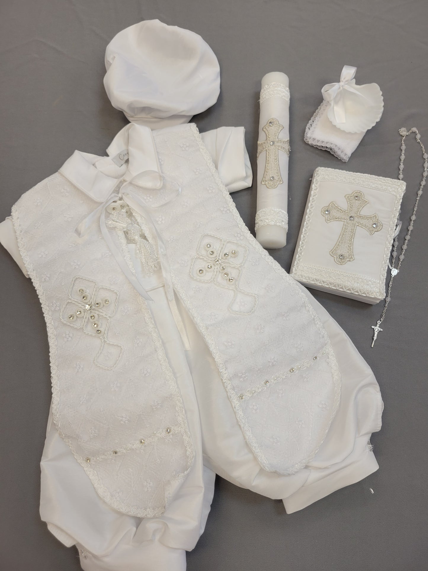 Ropon de Bautizo de Niño, Boy Christening Outfit, candle set.