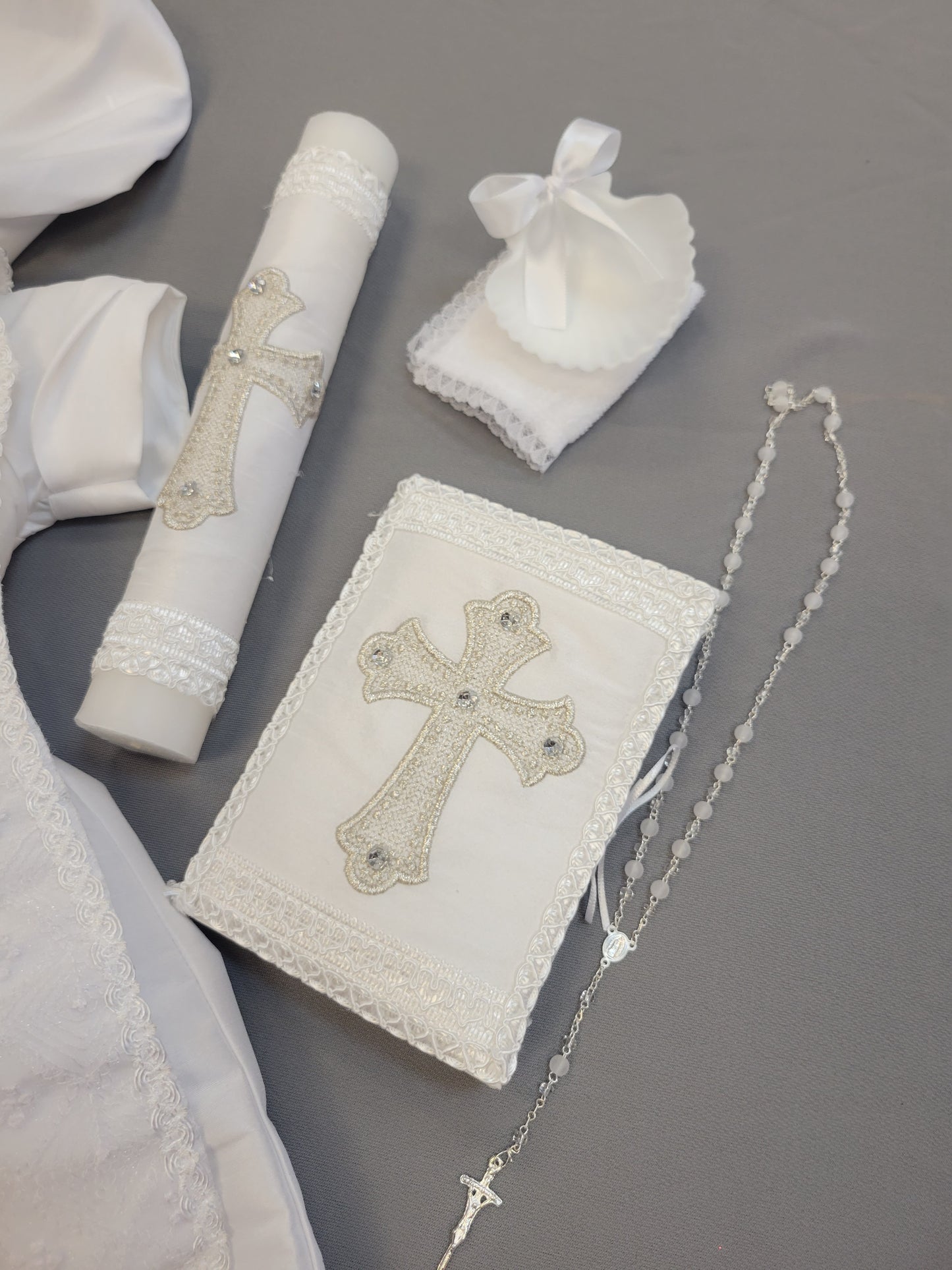 Ropon de Bautizo de Niño, Boy Christening Outfit, candle set.