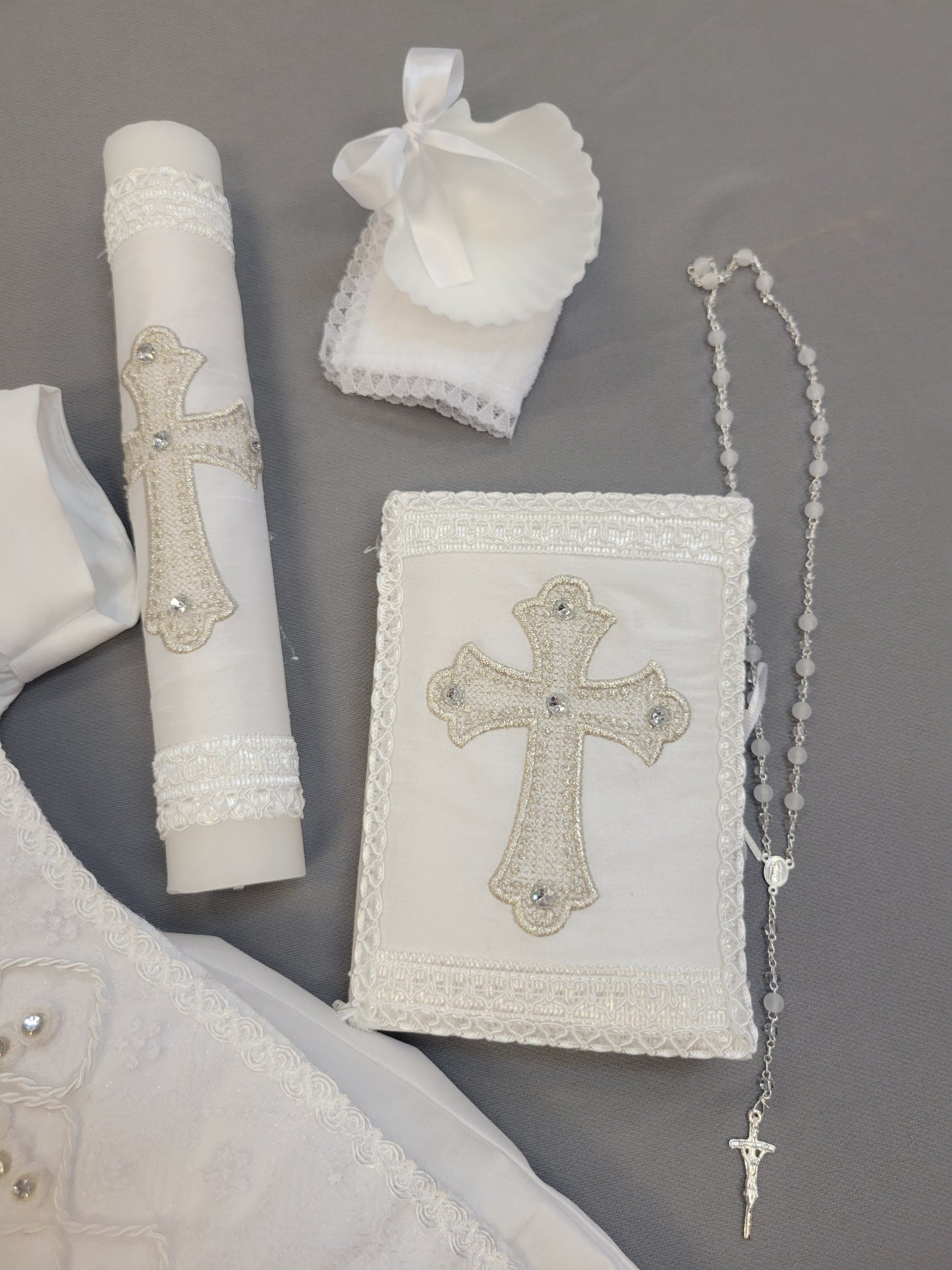 Ropon de Bautizo de Niño, Boy Christening Outfit, candle set.