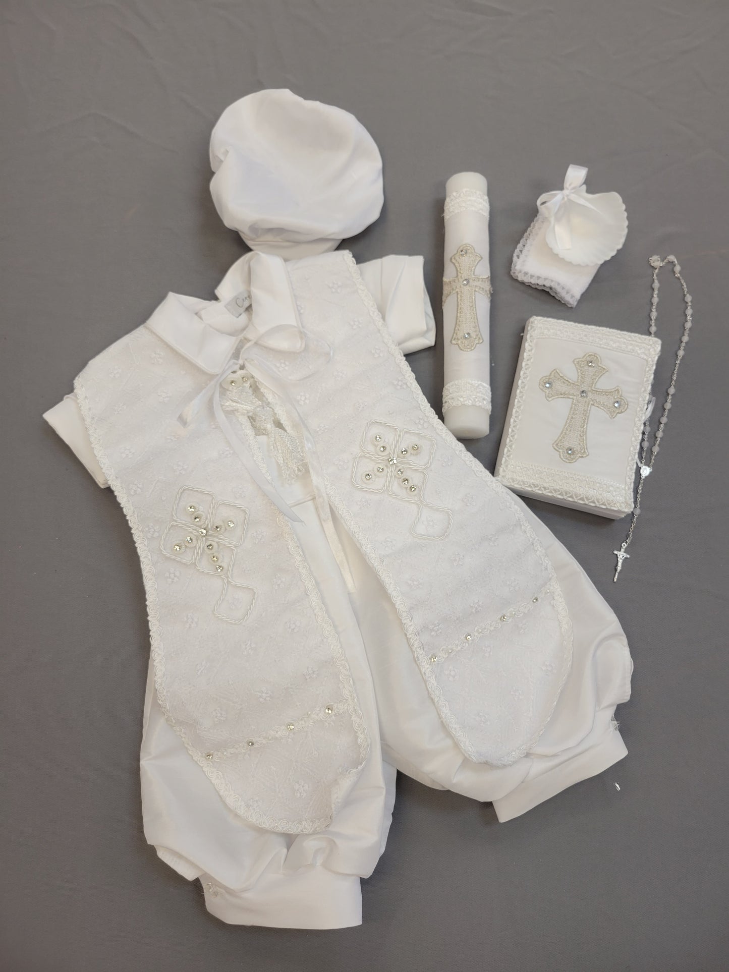 Ropon de Bautizo de Niño, Boy Christening Outfit, candle set.