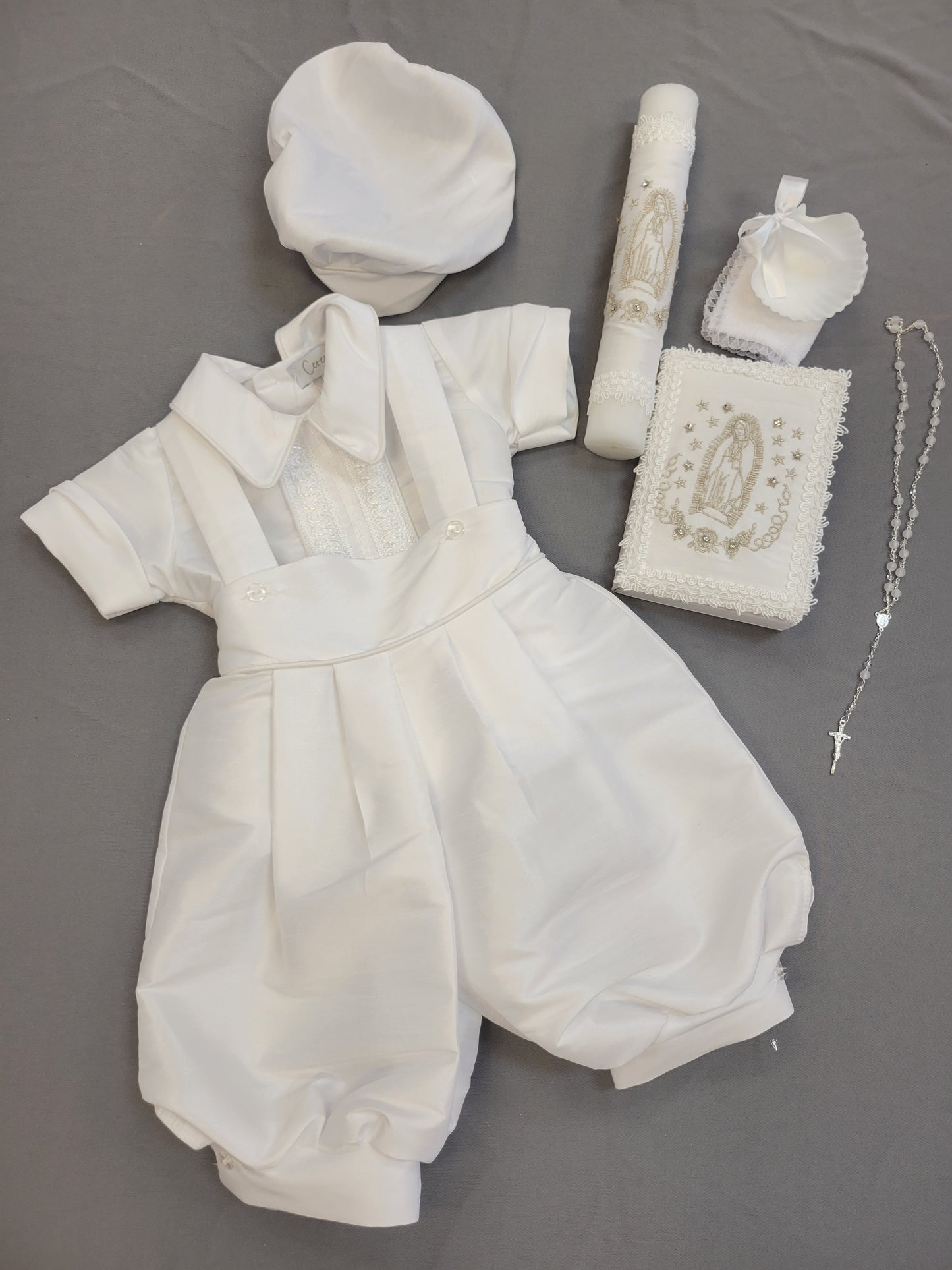 Ropon de Bautizo de Niño, Boy Christening Outfit, candle set.