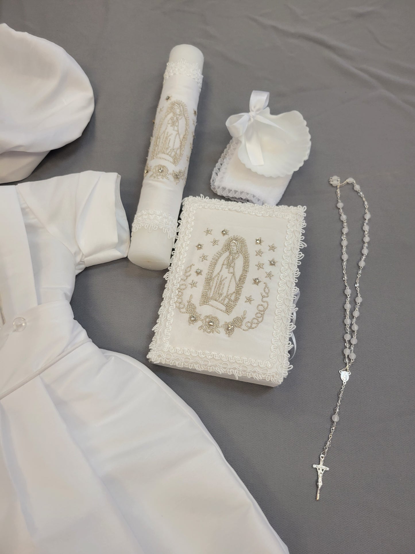 Ropon de Bautizo de Niño, Boy Christening Outfit, candle set.