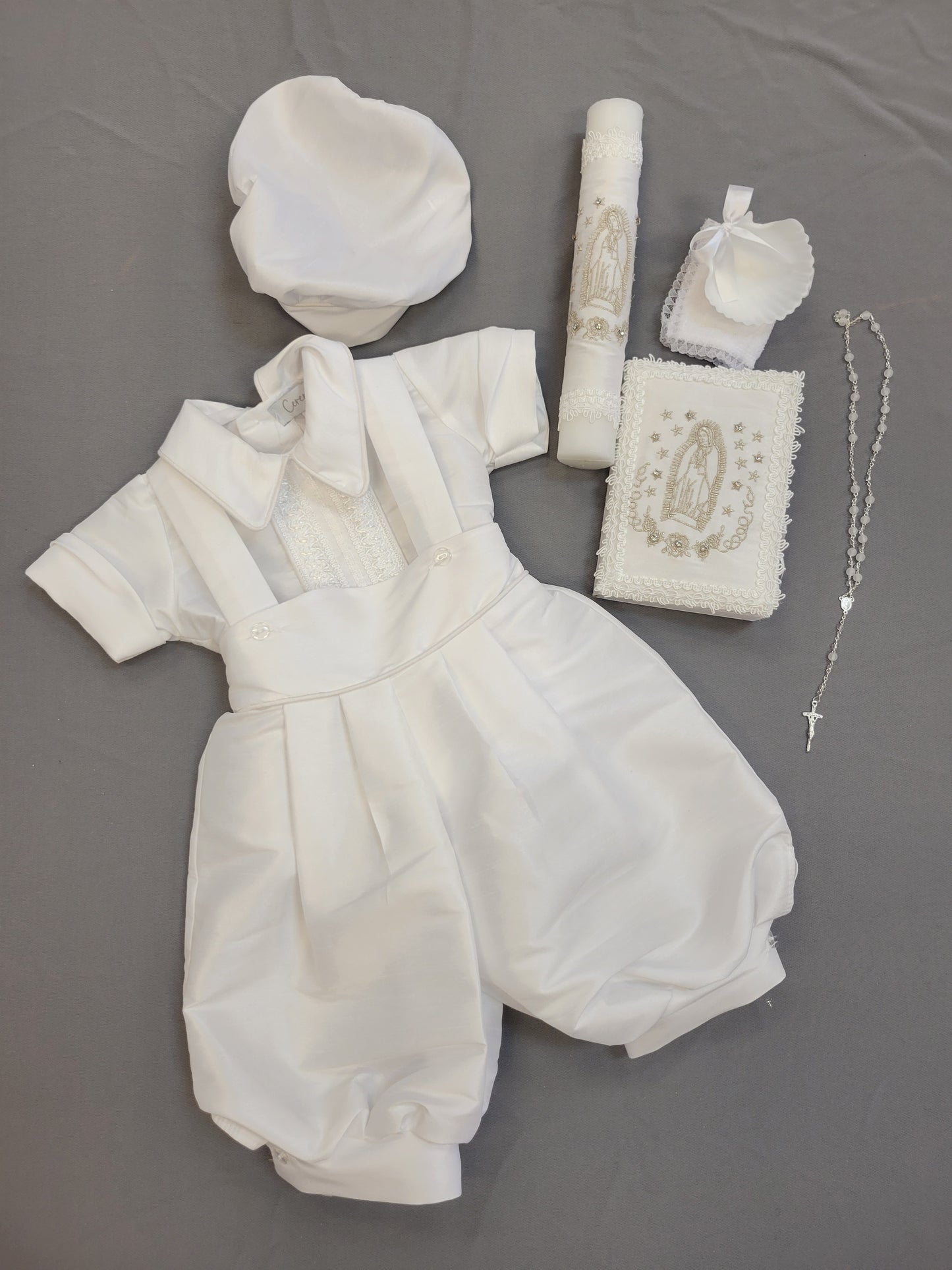 Ropon de Bautizo de Niño, Boy Christening Outfit, candle set.