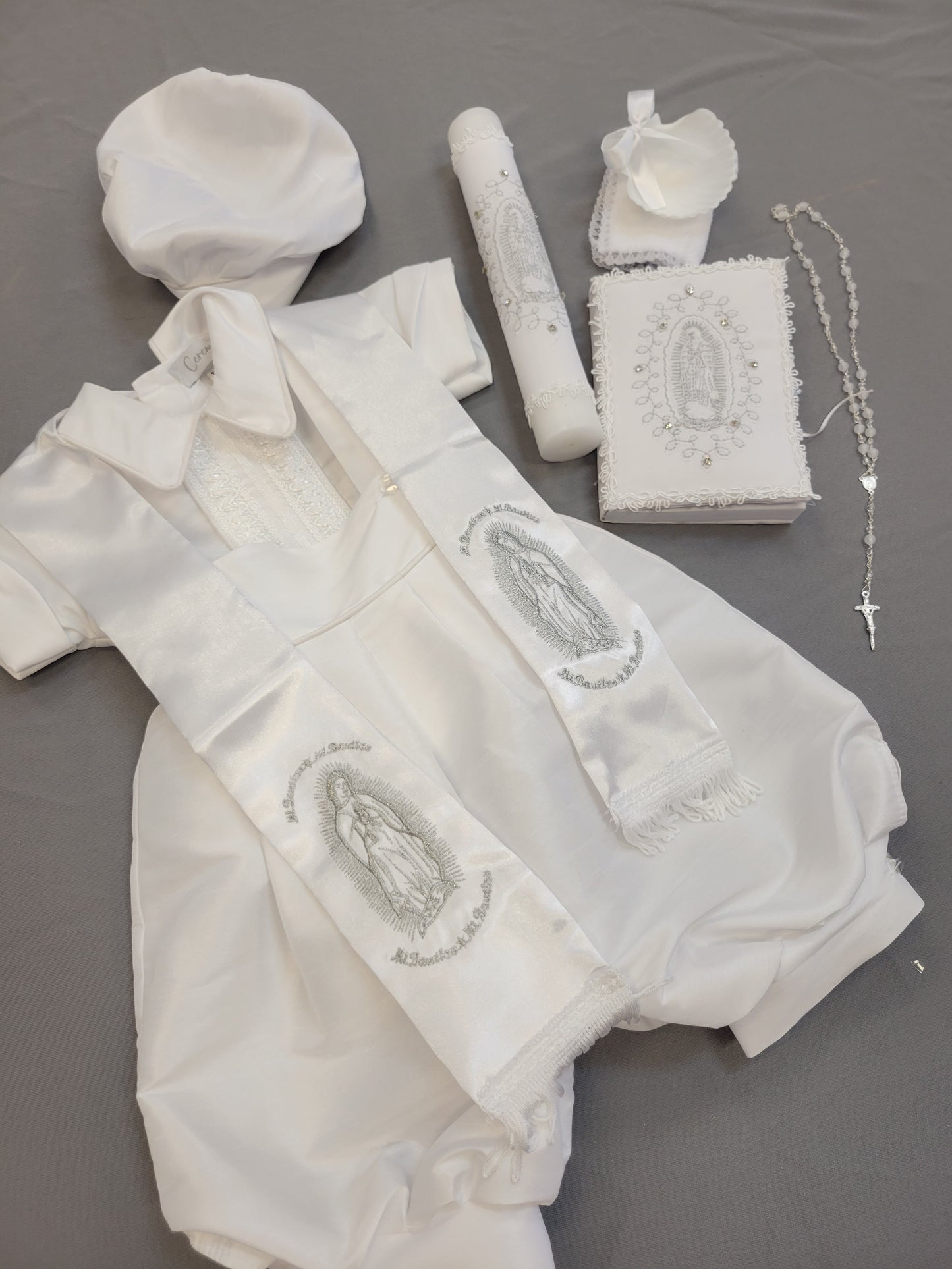 Ropon de Bautizo de Niño, Boy Christening Outfit, candle set.