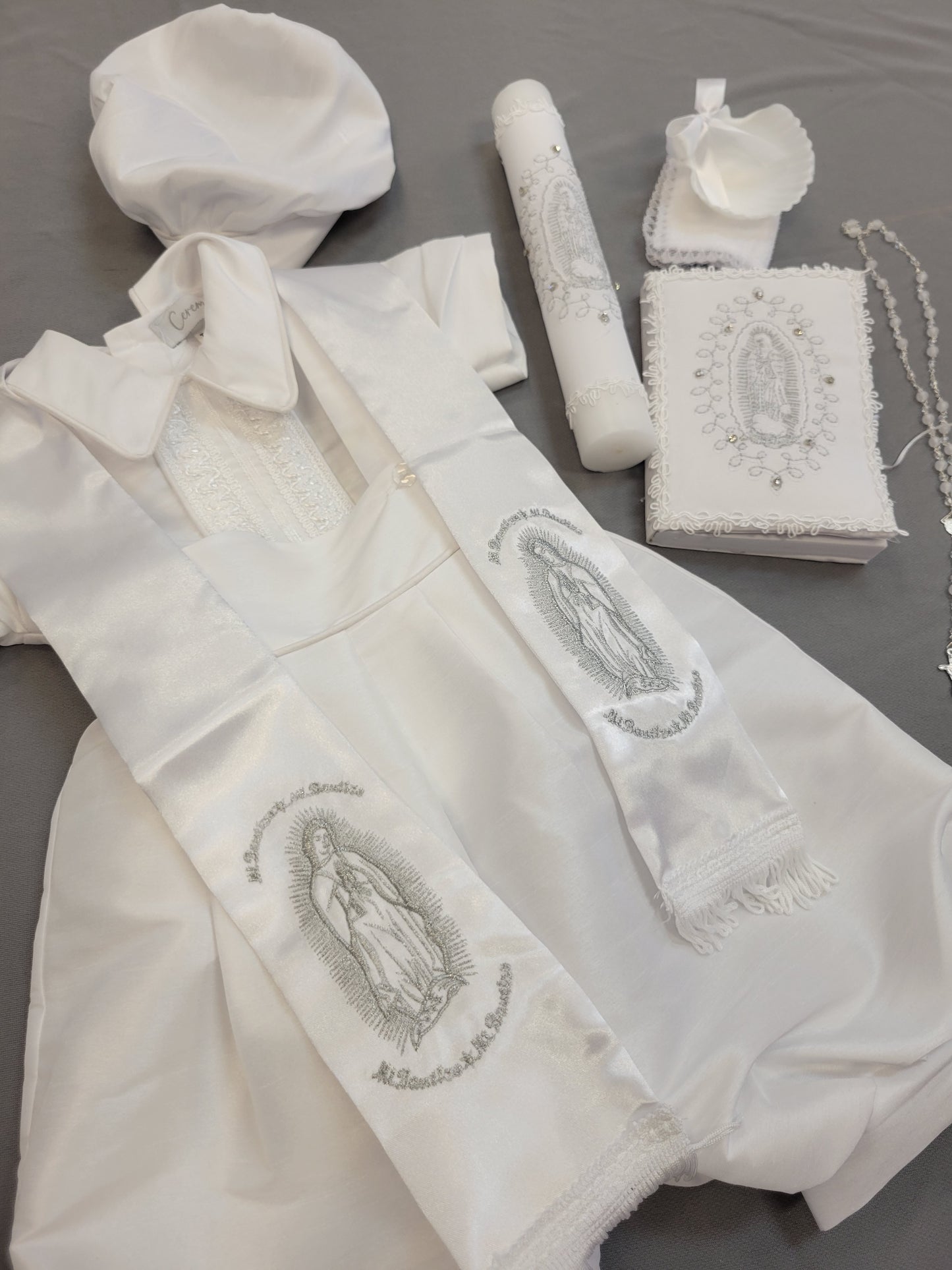 Ropon de Bautizo de Niño, Boy Christening Outfit, candle set.