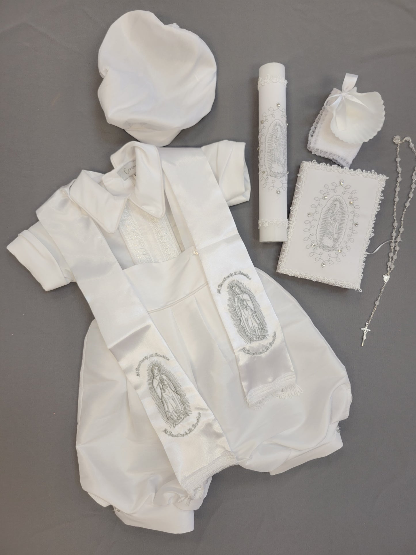 Ropon de Bautizo de Niño, Boy Christening Outfit, candle set.