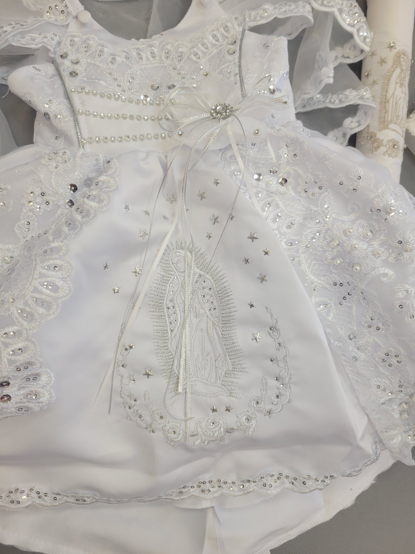 Virgen de Guadalupe Baptism Dress, White Christening Gown, Baby Girl Baptism Outfit, Vestido Bautizo con Virgen, Handmade Baby Girl Dress