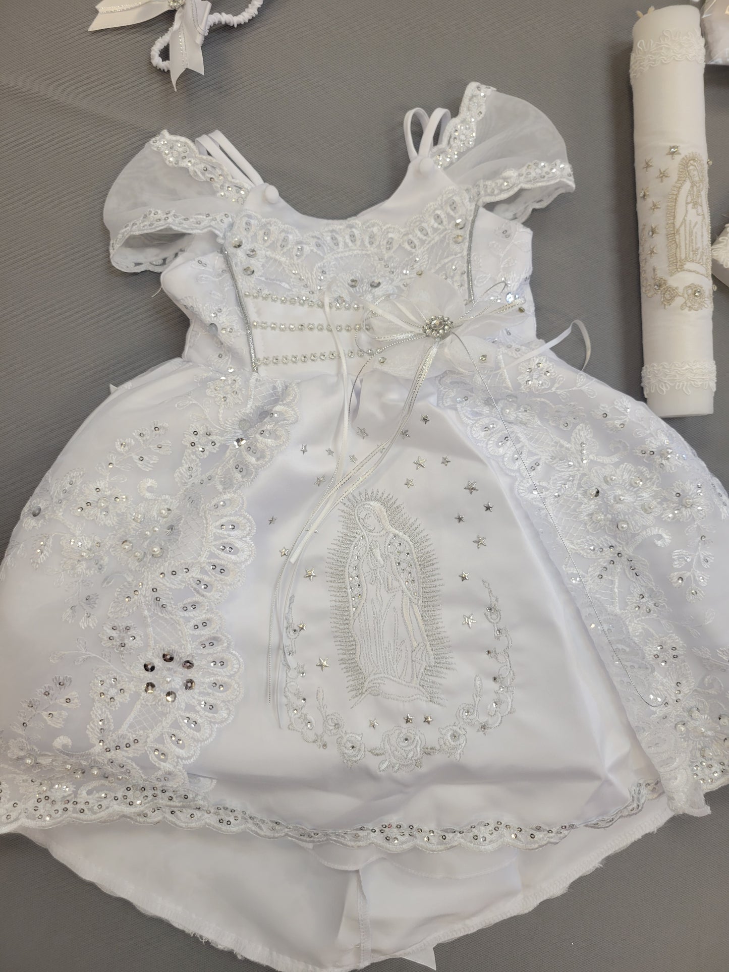 Virgen de Guadalupe Baptism Dress, White Christening Gown, Baby Girl Baptism Outfit, Vestido Bautizo con Virgen, Handmade Baby Girl Dress