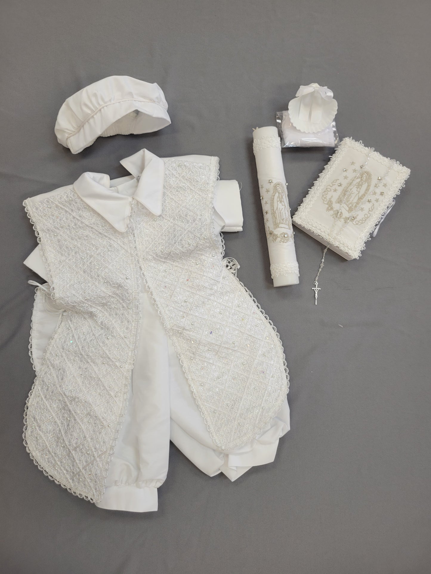 Ropon de Bautizo de Niño, Boy Christening Outfit, candle set.