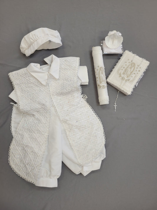 Ropon de Bautizo de Niño, Boy Christening Outfit, candle set.