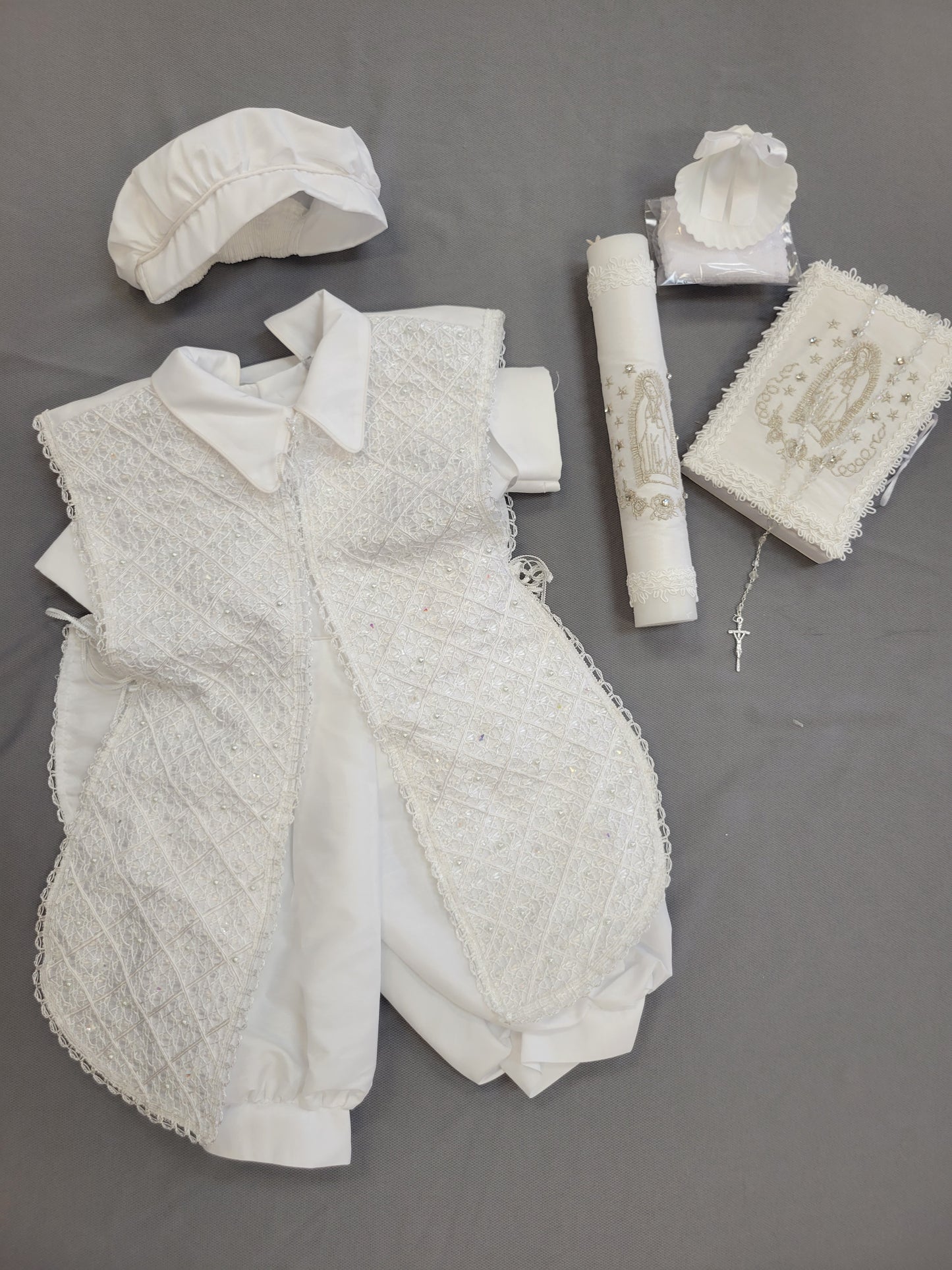 Ropon de Bautizo de Niño, Boy Christening Outfit, candle set.