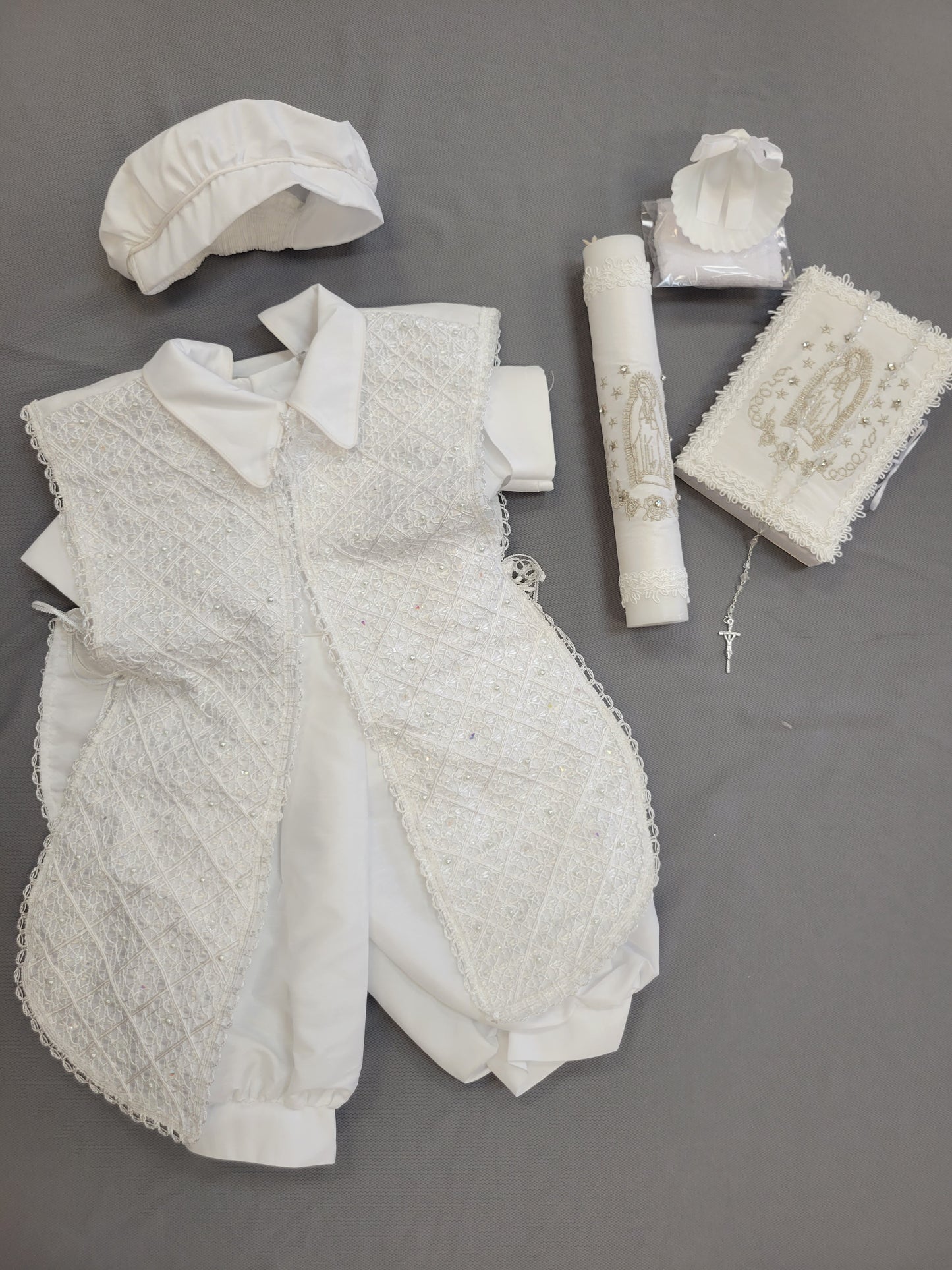 Ropon de Bautizo de Niño, Boy Christening Outfit, candle set.