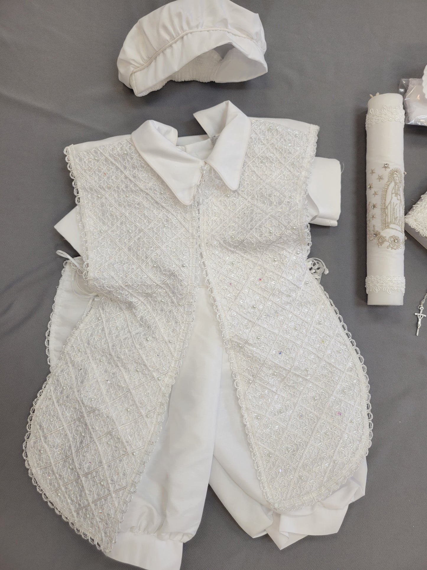 Ropon de Bautizo de Niño, Boy Christening Outfit, candle set.