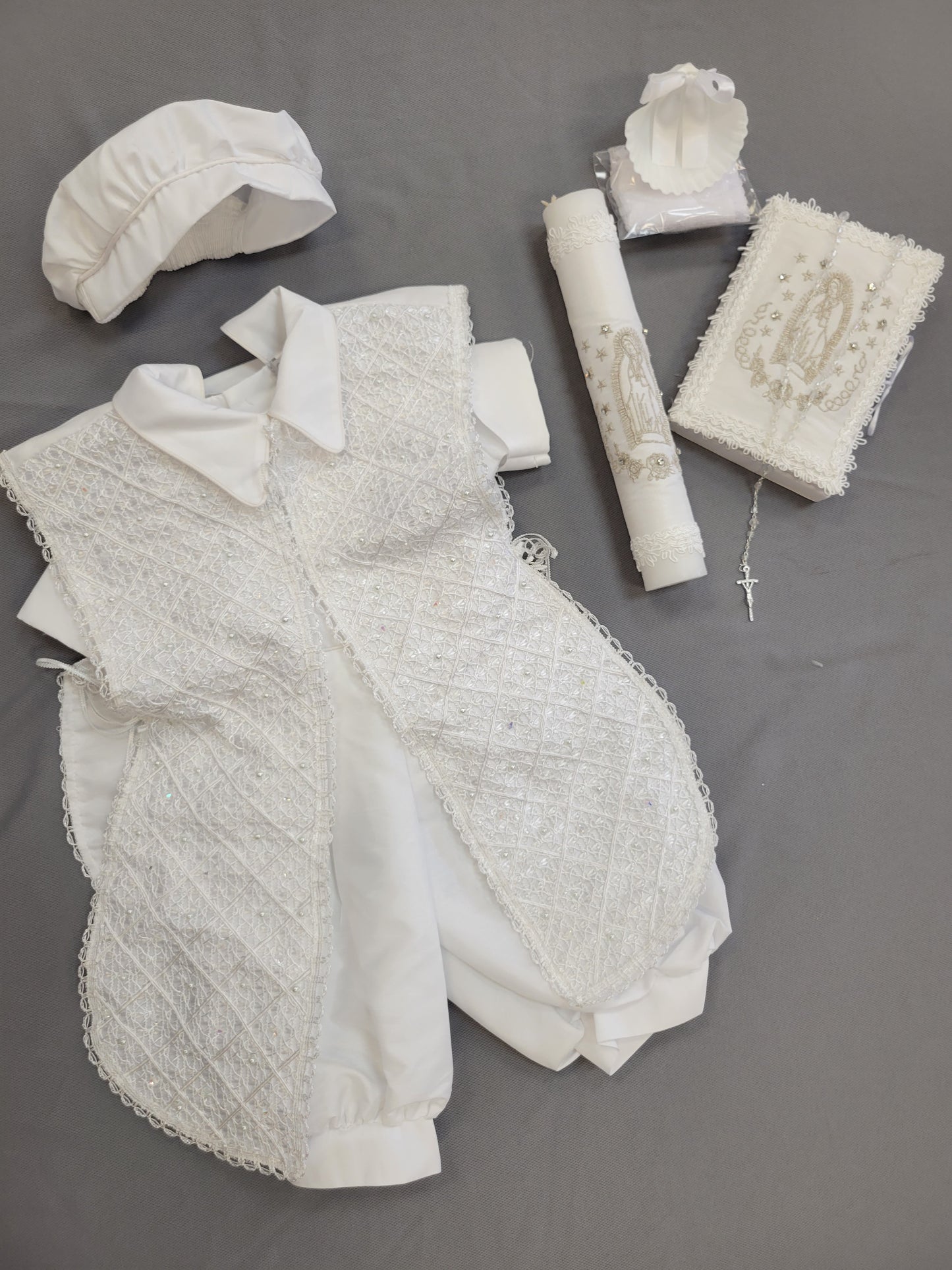 Ropon de Bautizo de Niño, Boy Christening Outfit, candle set.