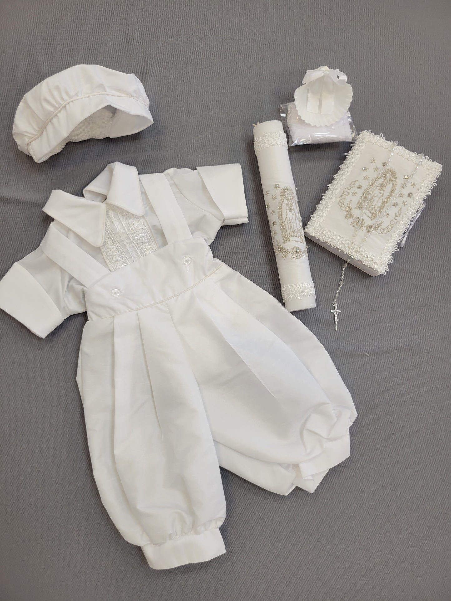 Ropon de Bautizo de Niño, Boy Christening Outfit, candle set.