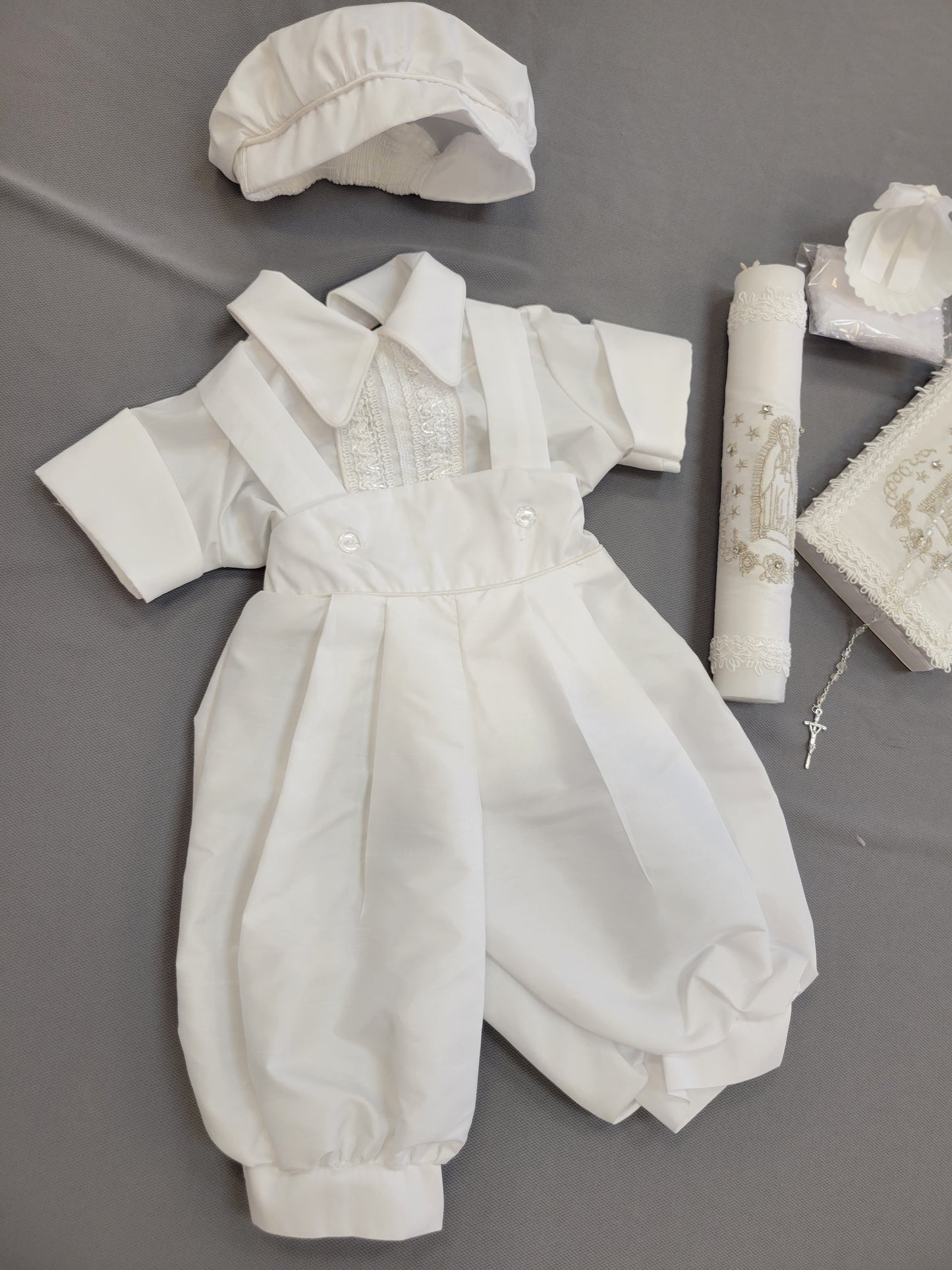 Ropon de Bautizo de Niño, Boy Christening Outfit, candle set.