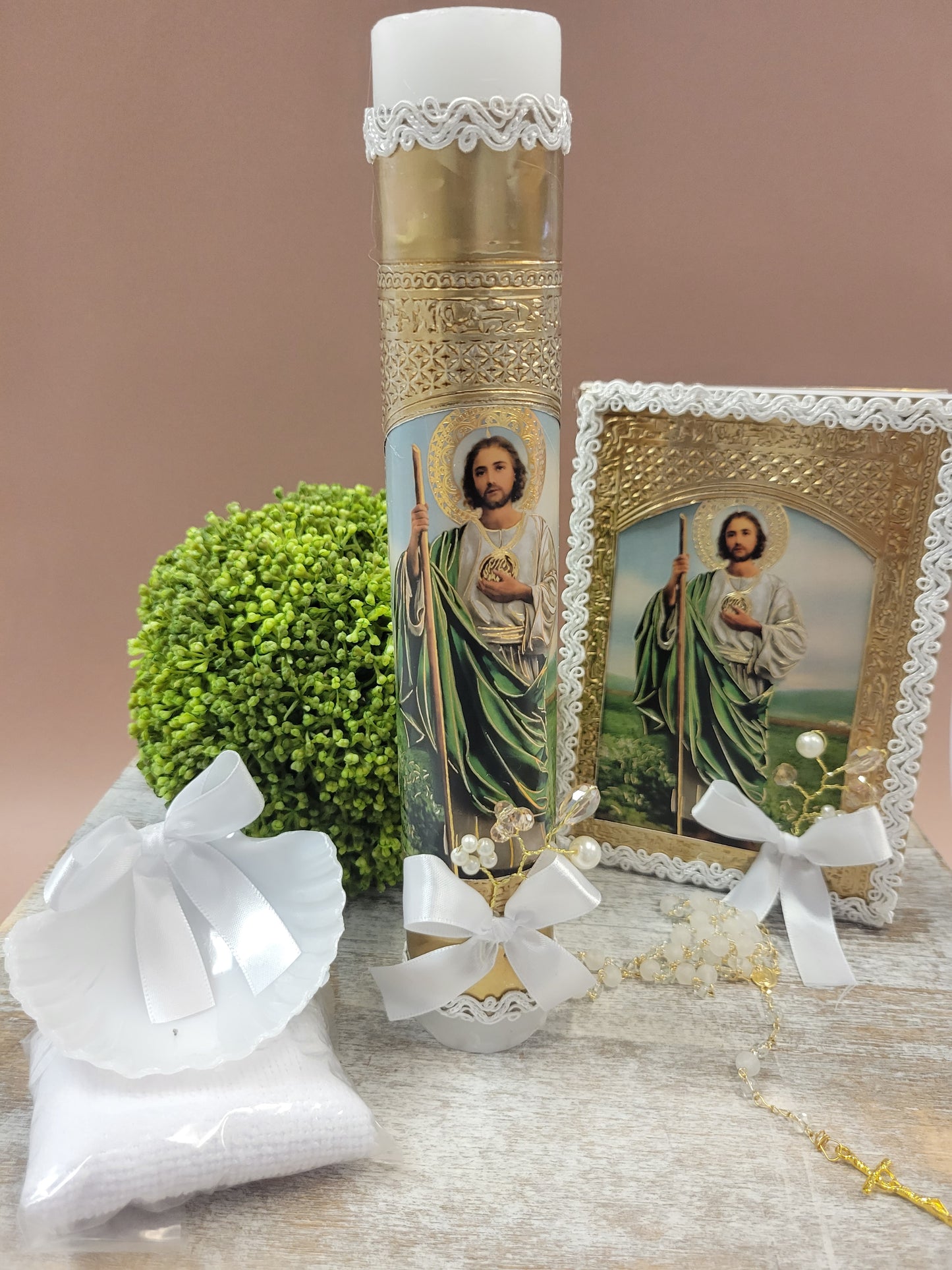 Saint Jude  Baptism/Christening Candle Set