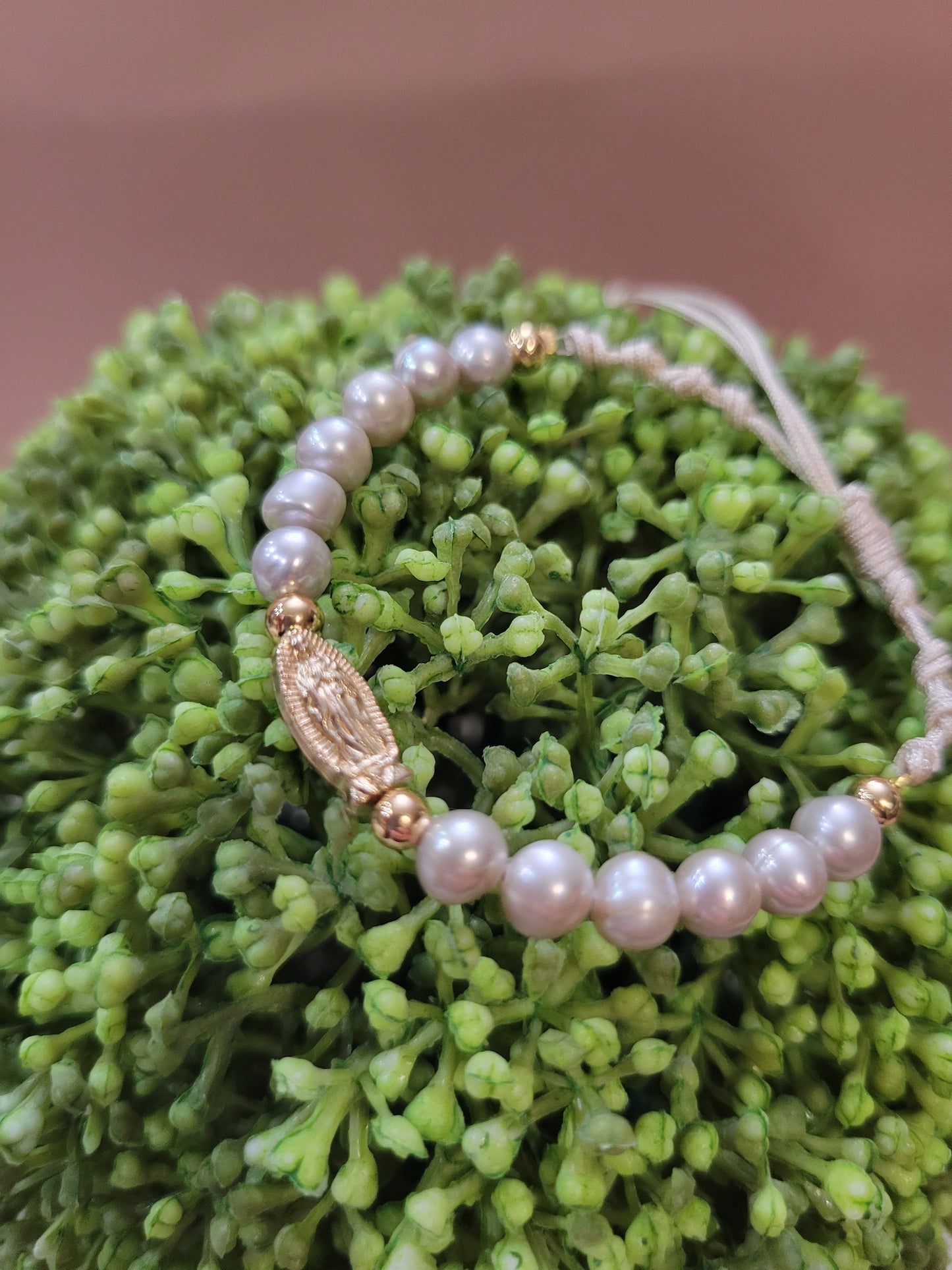 Pearl Virgin Mary Bracelet adjustable. One size fits all