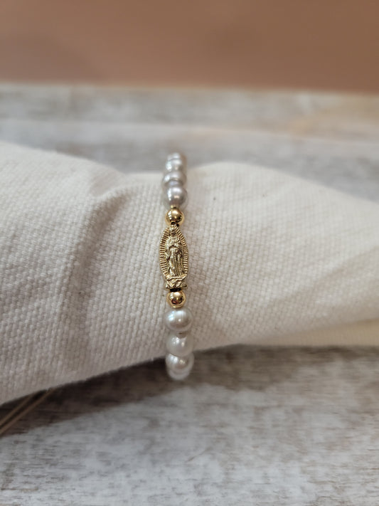 Pearl Virgin Mary Bracelet adjustable. One size fits all