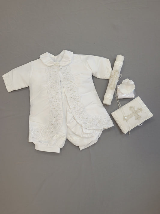 Ropon de Bautizo de Niño, Boy Christening Outfit, candle set. Cross candle set, Manga larga