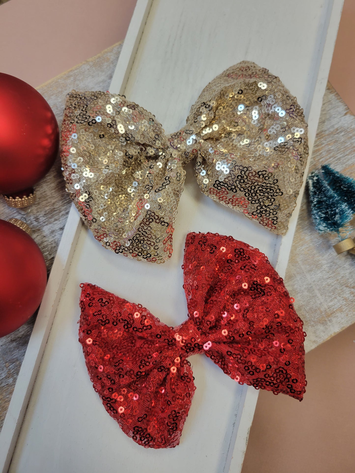 2 sequin Bows Bundle red and gold