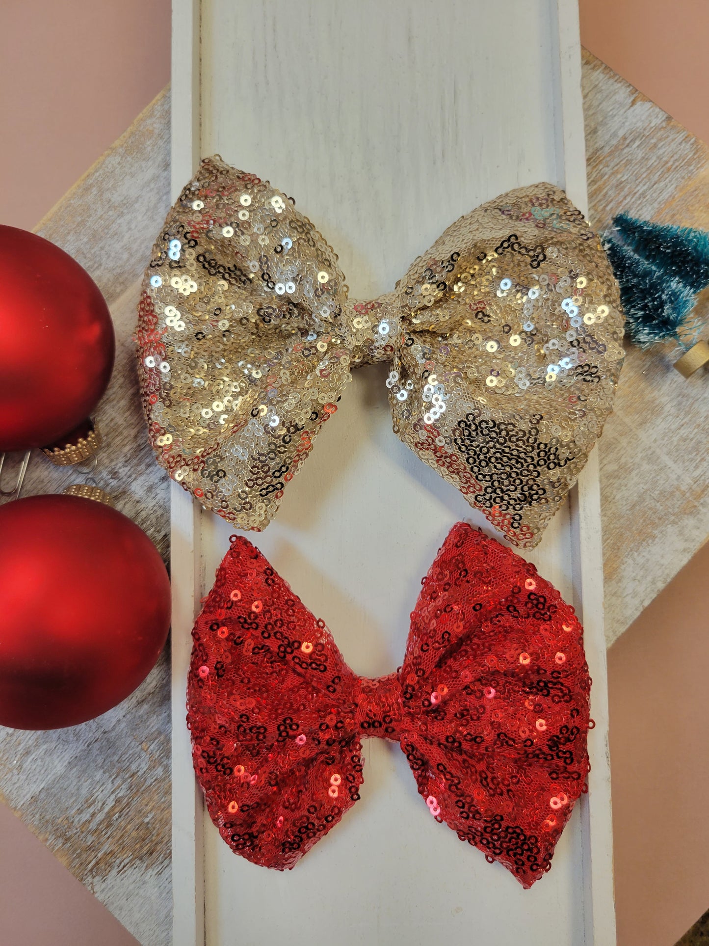 2 sequin Bows Bundle red and gold