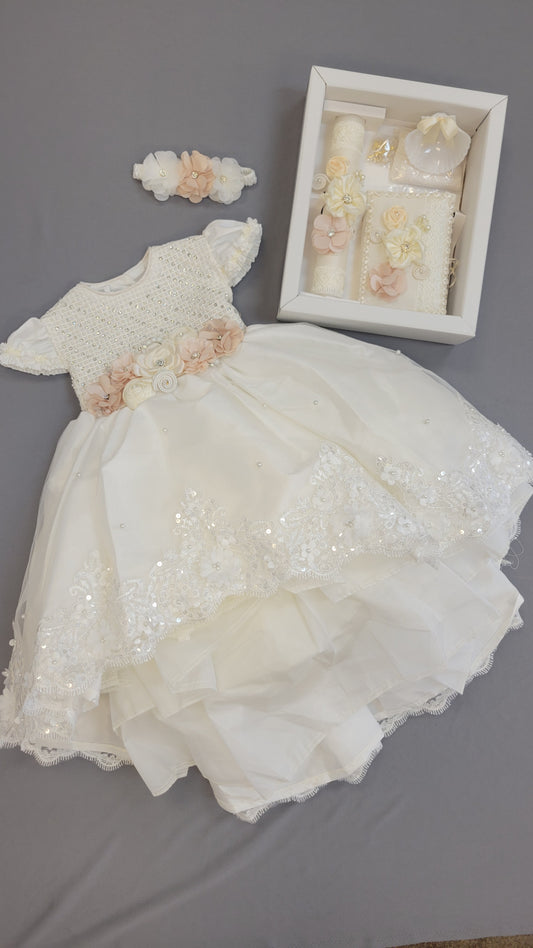 All included Baptism Dress, Ivory Christening Gown, Baby Girl Baptism Outfit, Vestido Bautizo  Handmade Baby Girl Dress