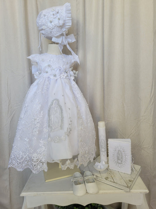 Virgen de Guadalupe  All included Baptism Dress, Christening Gown, Baby Girl Baptism Outfit, Vestido Bautizo  Handmade Baby Girl Dress