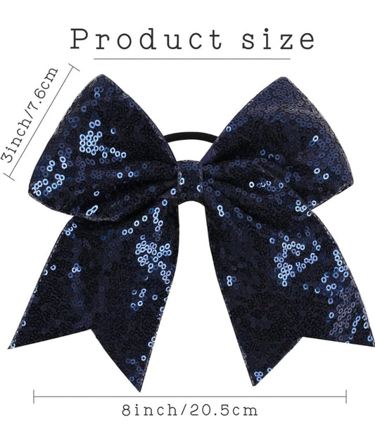 Navy Blue Cheer Sequin Bow