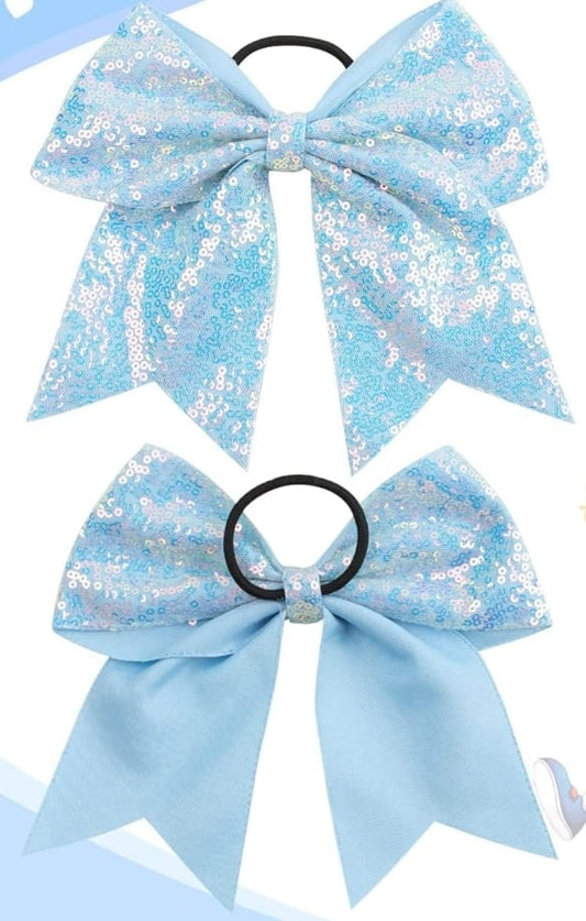 Sky Blue Cheer Sequin Bow