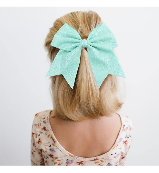 Teal Cheer Sequin Bow