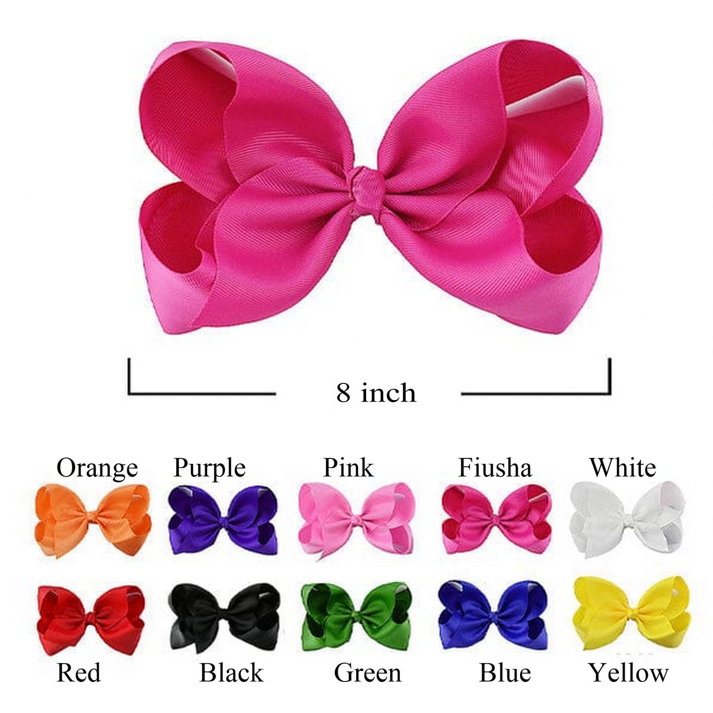 Large 8 inch Size Solid Hair Bow 26197R