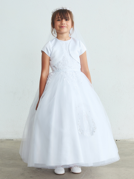 Girls Pearl Halter Neckline with Lace Bodice and Mesh Skirt with Maria 1224