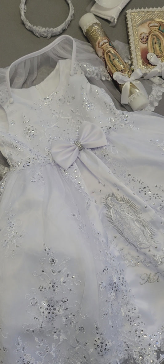 Elena package all included, Virgen de Guadalupe Baptism Dress, White Christening Gown, Baby Girl Baptism Outfit, Vestido Bautizo con Virgen, Handmade Baby Girl Dress h287
