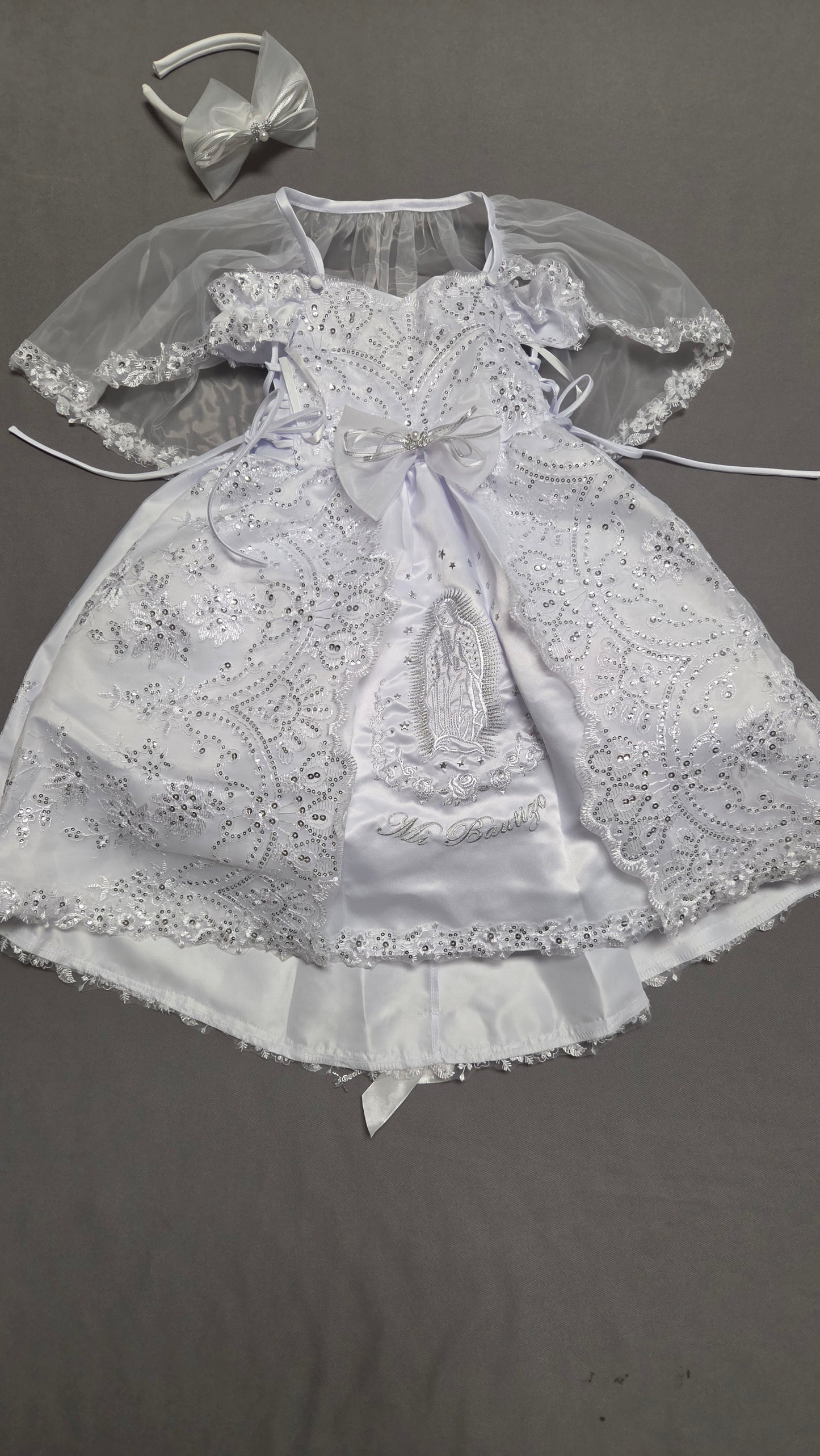 Virgen de Guadalupe Baptism Dress, White Christening Gown, Baby Girl Baptism Outfit, Vestido Bautizo con Virgen, Handmade Baby Girl Dress h295