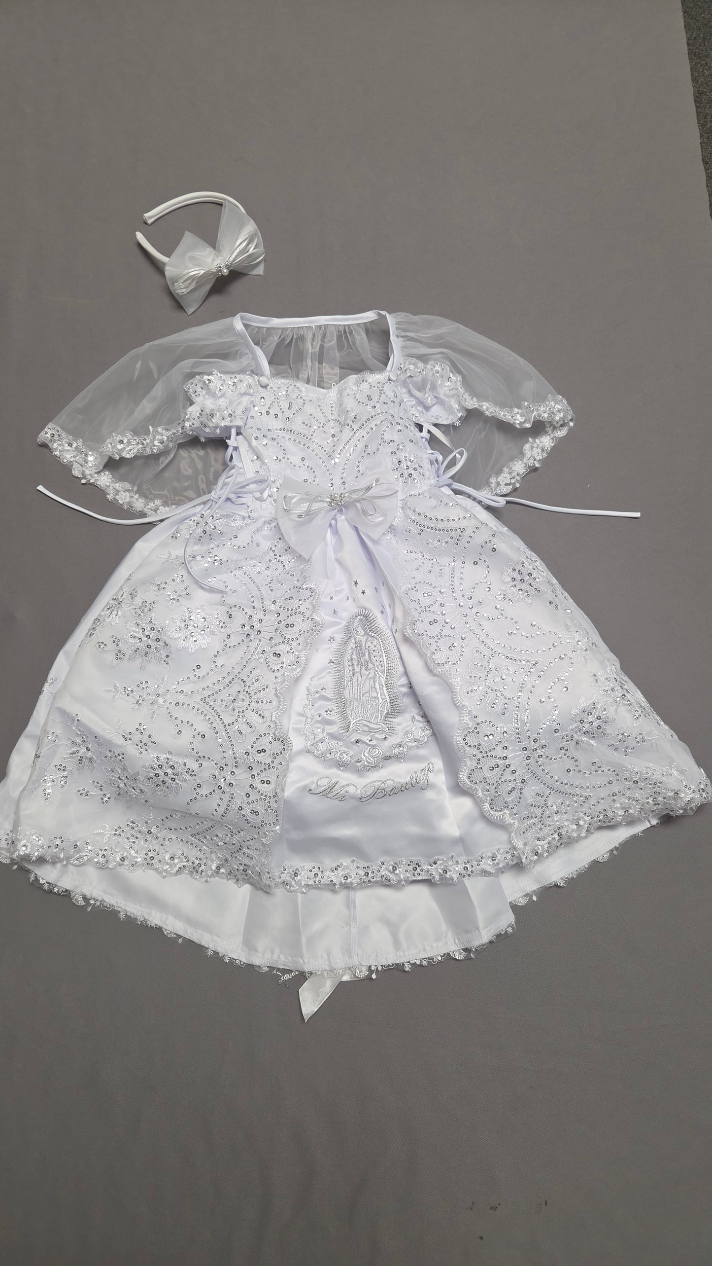 Virgen de Guadalupe Baptism Dress, White Christening Gown, Baby Girl Baptism Outfit, Vestido Bautizo con Virgen, Handmade Baby Girl Dress h295