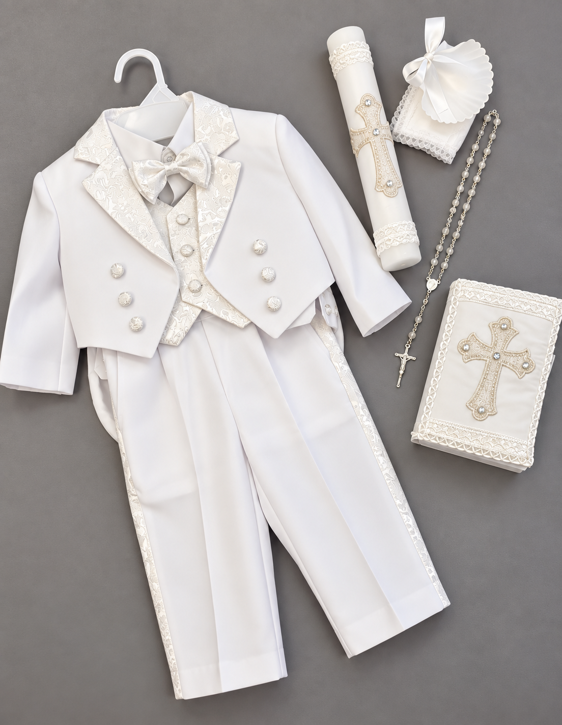 Boys White Baptism Suit Complete Set with Shoes & Candle Set | Christening Outfit