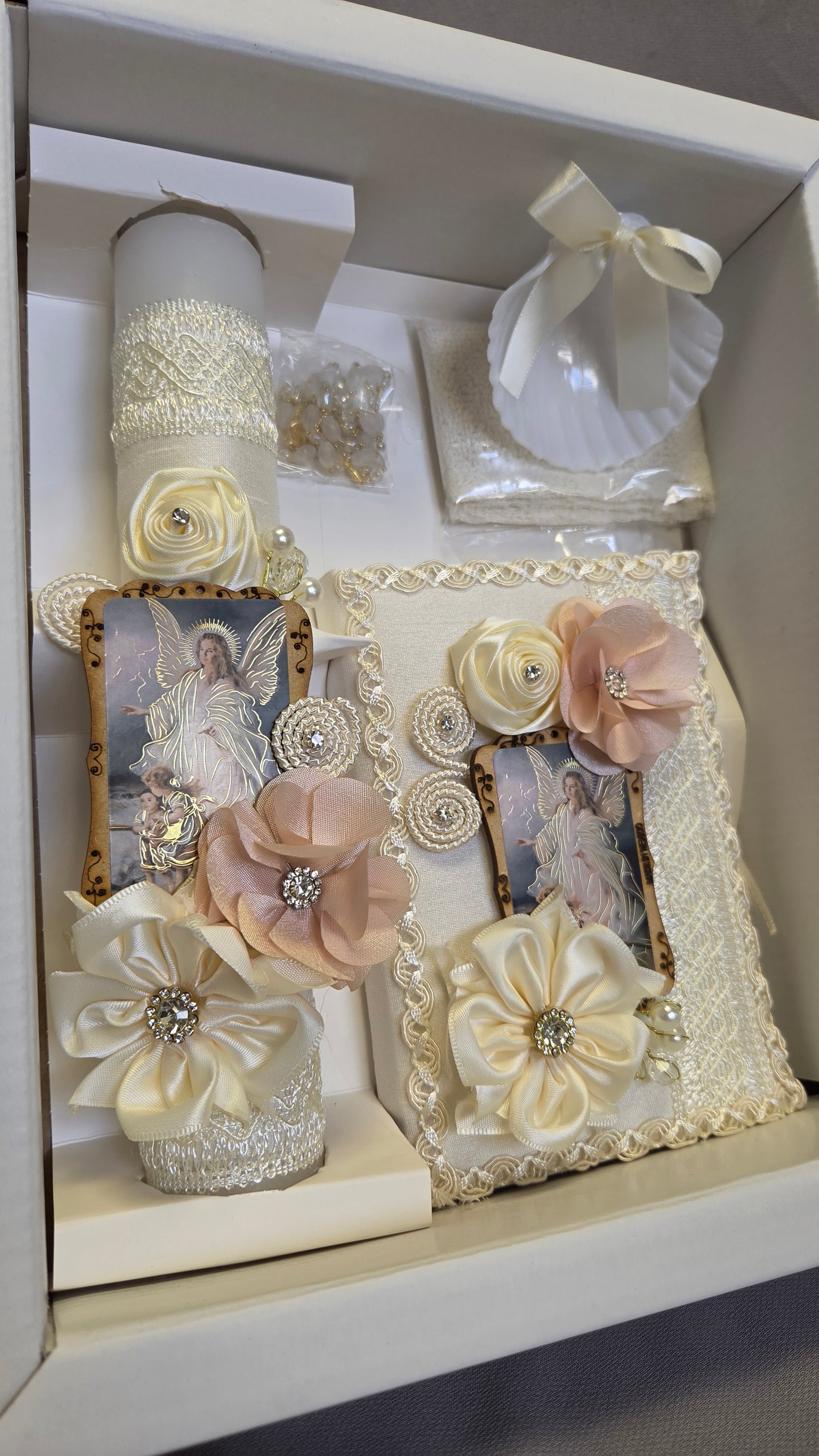 Baptism/Christening Candle Set /recuerditos and guardian angel stand